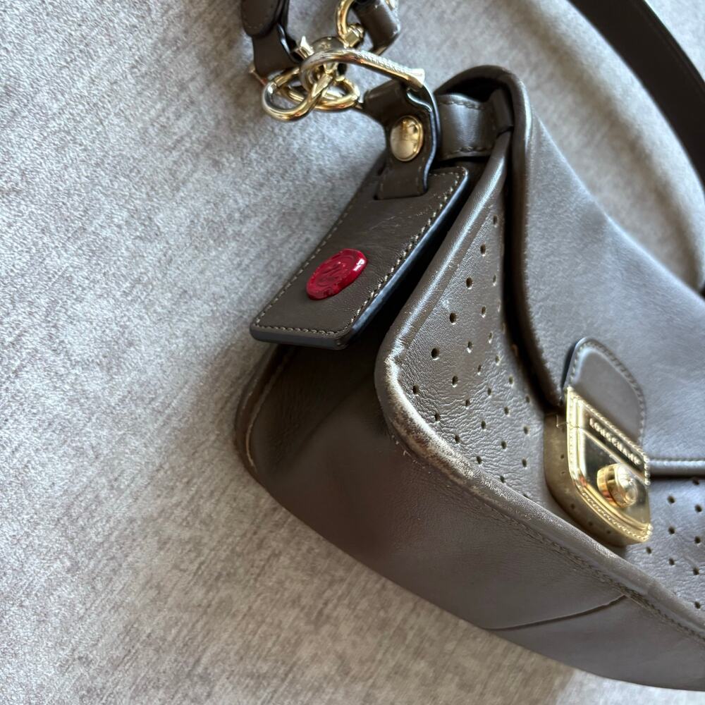$650 Longchamp Mademoiselle Perforated Brown Crossbody Leather Handbag - Picture 4 of 9